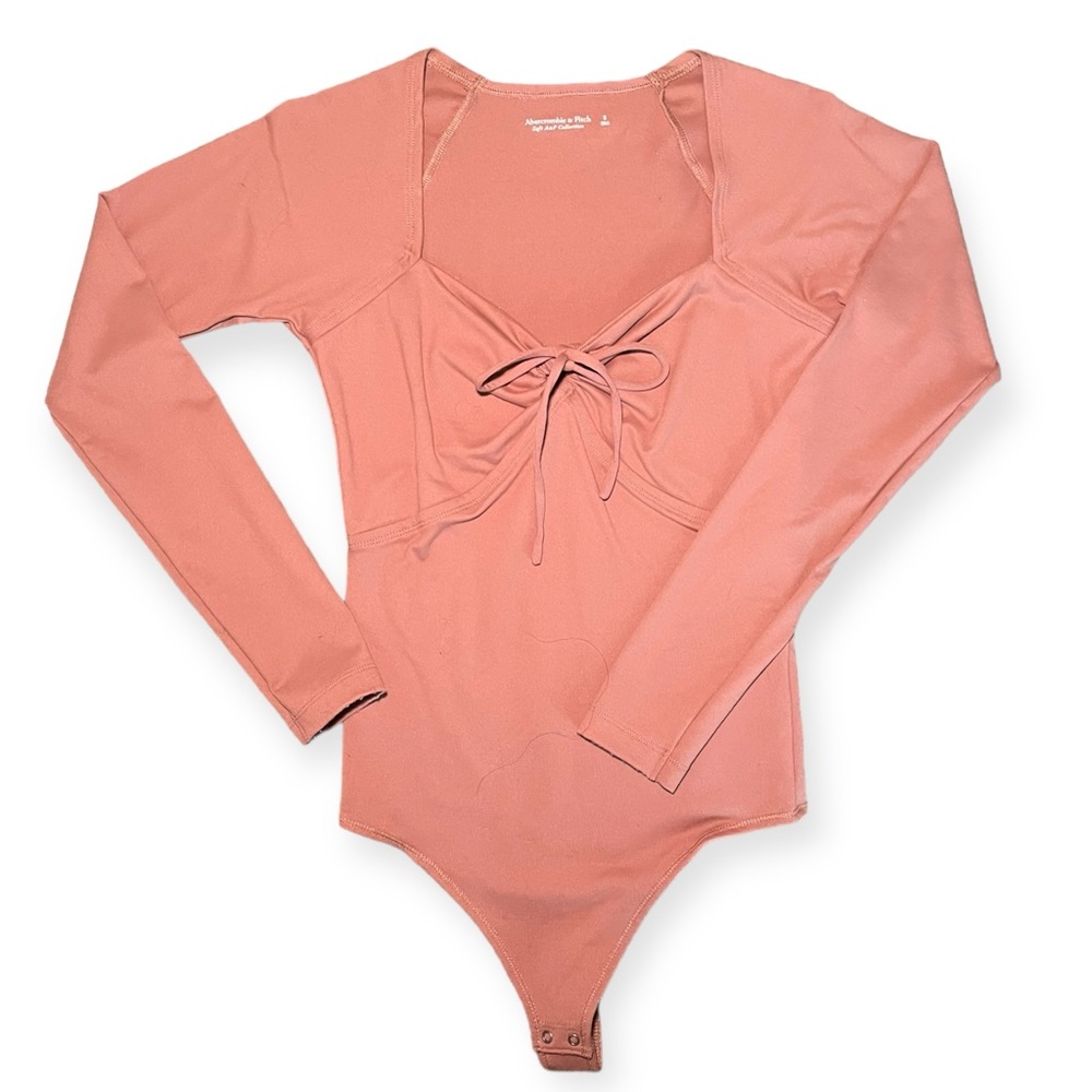 Abercrombie & Fitch v-neck bow-tie with brown tan bodysuit top S